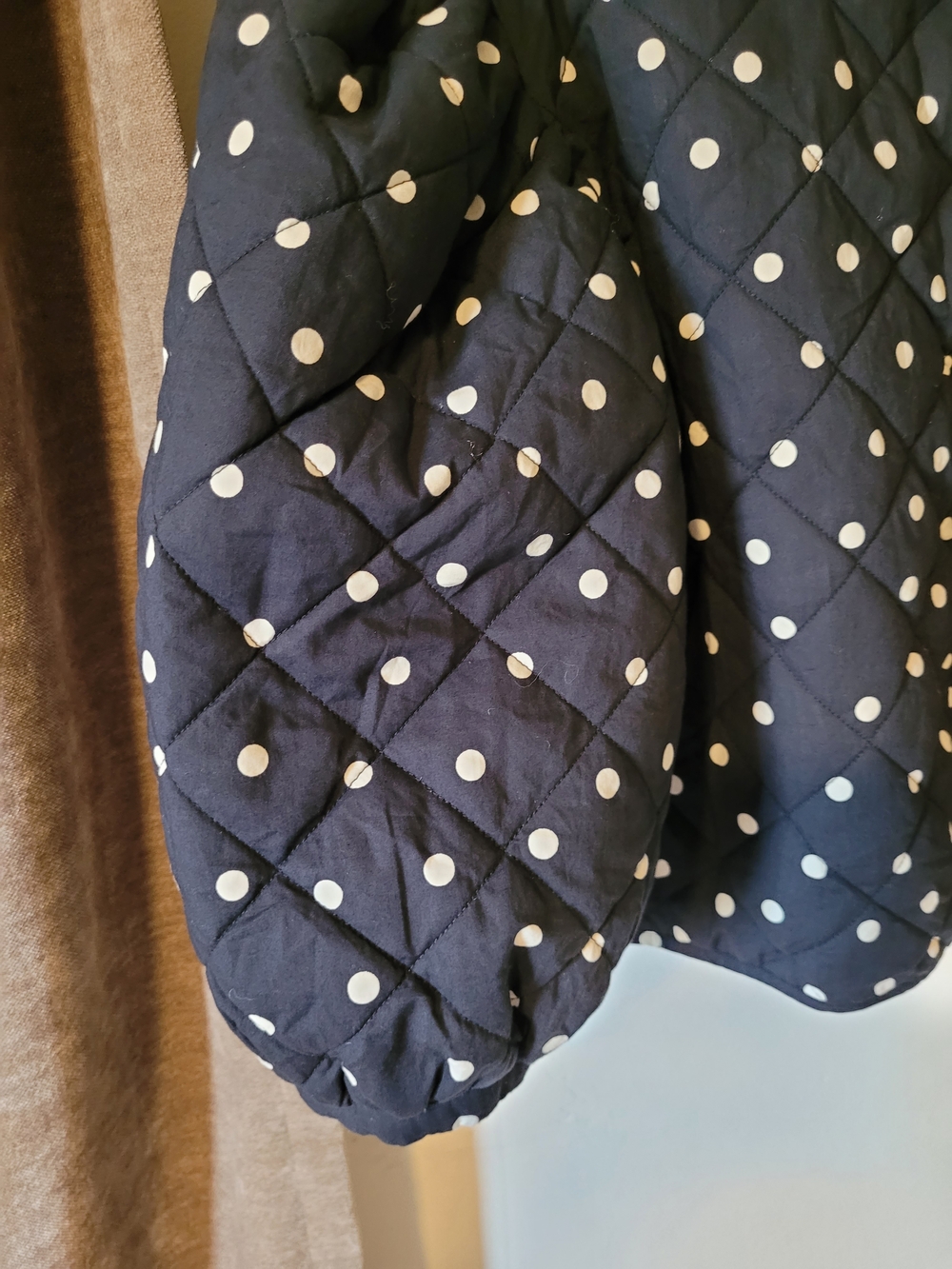 Clare V Navy and White Polka Dot Quilted Puff Sleeve Jacket - Picture 3 of 10